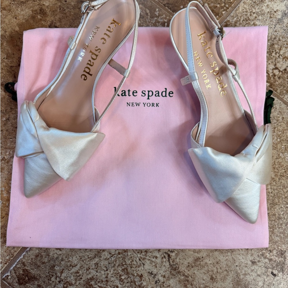 Kate Spade Cream Satin Bow Slingback Heels